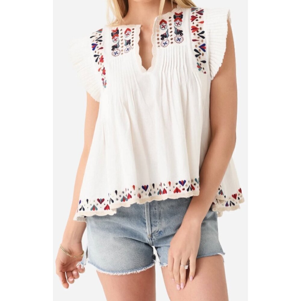NWT Sea New York Women's Top Size XS Embroidered Flutter Sleeve Top - Picture 2 of 15